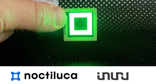 printed OLED with logo of NOCTILUCA and INURU
