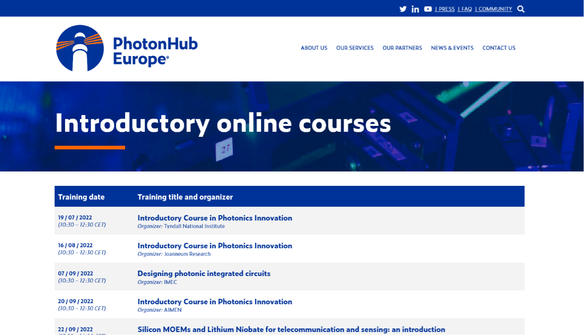 zrzut ekrany ze strony PhotonHub Europę